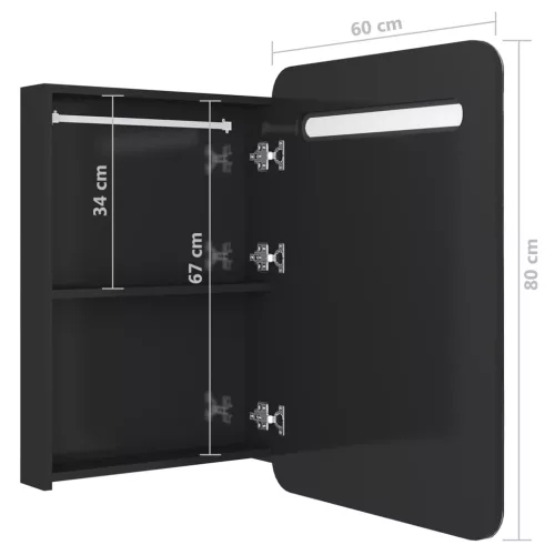 Fényes fekete LED-es tükrös fürdőszobaszekrény 60 x 13 x 70 cm