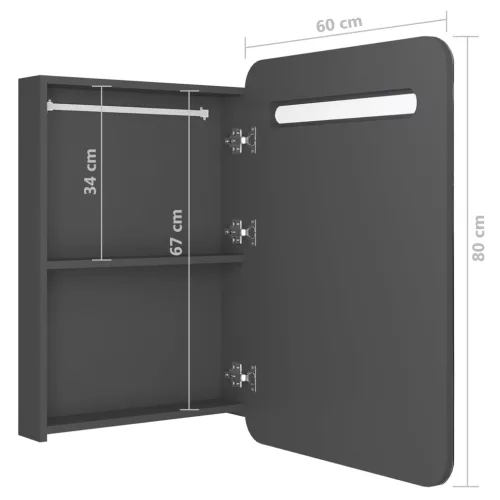 Szürke LED-es tükrös fürdőszobaszekrény 60 x 11 x 80 cm