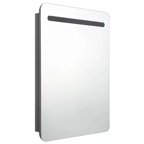 Fényes szürke LED-es tükrös fürdőszobaszekrény 60 x 11 x 80 cm