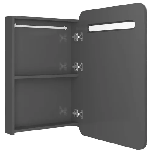 Fényes szürke LED-es tükrös fürdőszobaszekrény 60 x 11 x 80 cm