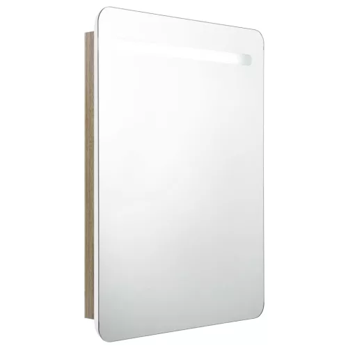 Fehér, tölgyszínű LED-es tükrös fürdőszobaszekrény 60x11x80 cm