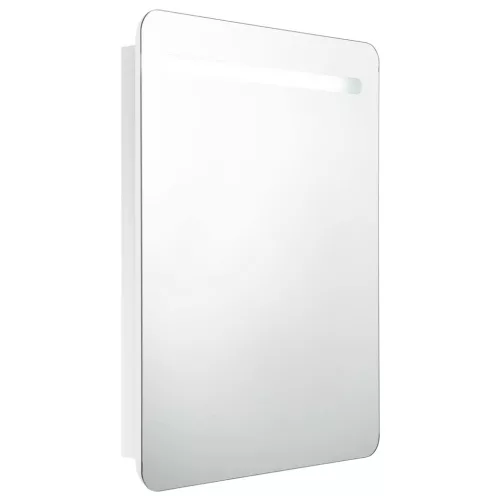 Fényes fehér LED-es tükrös fürdőszobaszekrény 60 x 11 x 80 cm