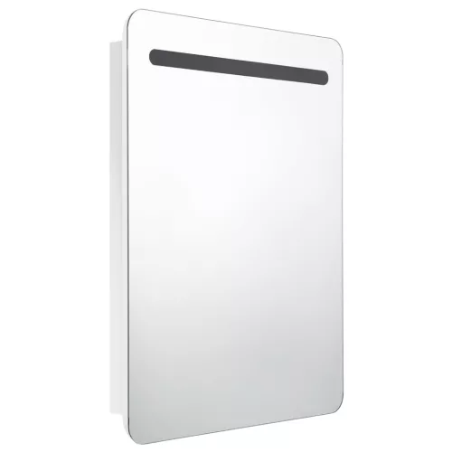 Fényes fehér LED-es tükrös fürdőszobaszekrény 60 x 11 x 80 cm