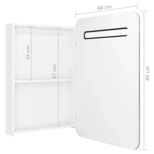 Fényes fehér LED-es tükrös fürdőszobaszekrény 60 x 11 x 80 cm