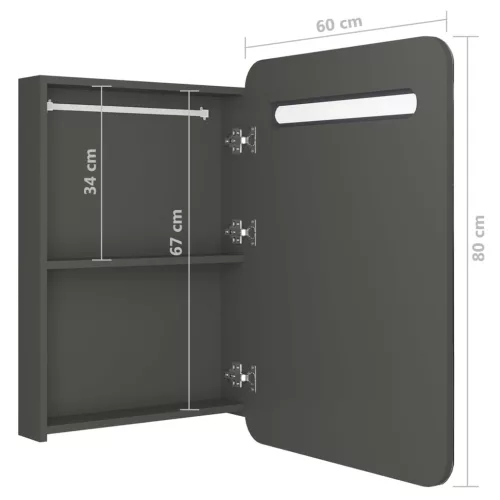 Antracitszürke LED-es tükrös fürdőszobaszekrény 60x11x80 cm