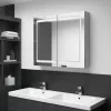 Betonszürke LED-es tükrös fürdőszobaszekrény 80 x 12 x 68 cm