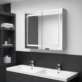   Betonszürke LED-es tükrös fürdőszobaszekrény 80 x 12 x 68 cm
