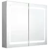Betonszürke LED-es tükrös fürdőszobaszekrény 80 x 12 x 68 cm