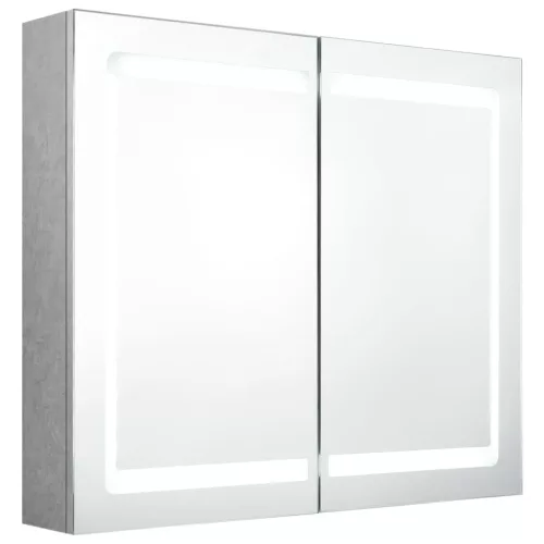 Betonszürke LED-es tükrös fürdőszobaszekrény 80 x 12 x 68 cm