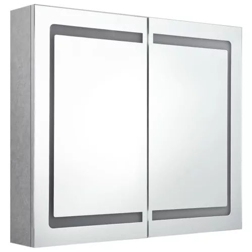 Betonszürke LED-es tükrös fürdőszobaszekrény 80 x 12 x 68 cm