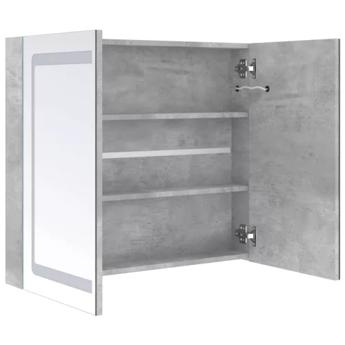 Betonszürke LED-es tükrös fürdőszobaszekrény 80 x 12 x 68 cm