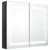 Fényes fekete LED-es tükrös fürdőszobaszekrény 80 x 12 x 68 cm