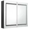 Fényes fekete LED-es tükrös fürdőszobaszekrény 80 x 12 x 68 cm