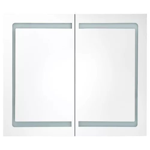 Fényes fekete LED-es tükrös fürdőszobaszekrény 80 x 12 x 68 cm