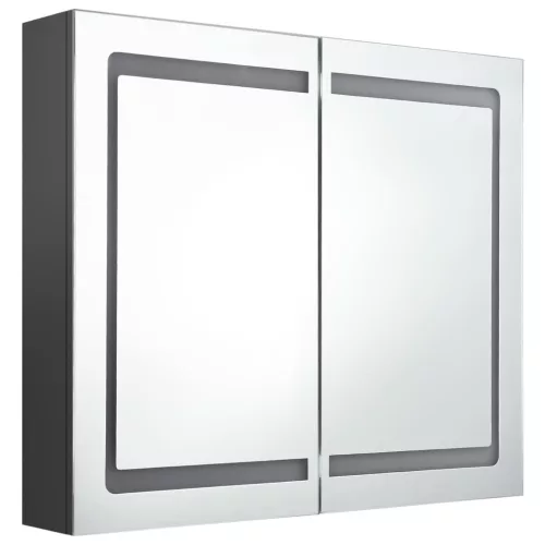 Szürke LED-es tükrös fürdőszobaszekrény 80 x 12 x 68 cm