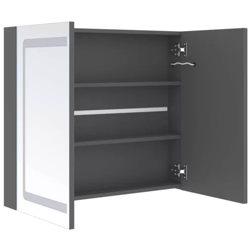 Szürke LED-es tükrös fürdőszobaszekrény 80 x 12 x 68 cm