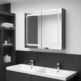   Fényes szürke LED-es tükrös fürdőszobaszekrény 80 x 12 x 68 cm