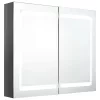Fényes szürke LED-es tükrös fürdőszobaszekrény 80 x 12 x 68 cm