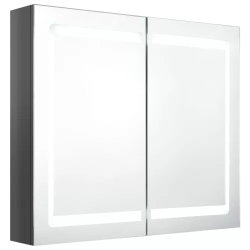 Fényes szürke LED-es tükrös fürdőszobaszekrény 80 x 12 x 68 cm