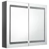 Fényes szürke LED-es tükrös fürdőszobaszekrény 80 x 12 x 68 cm