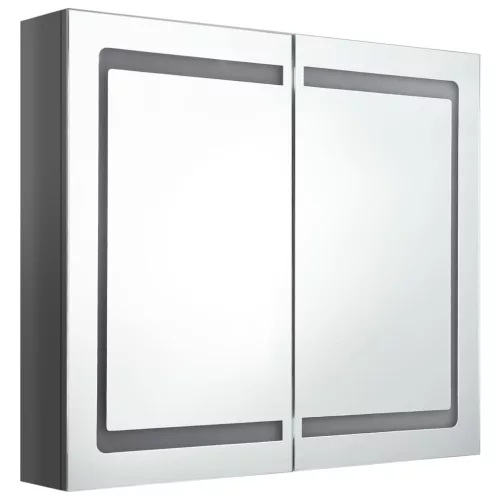 Fényes szürke LED-es tükrös fürdőszobaszekrény 80 x 12 x 68 cm