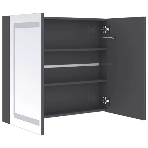Fényes szürke LED-es tükrös fürdőszobaszekrény 80 x 12 x 68 cm