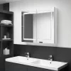Fényes fehér LED-es tükrös fürdőszobaszekrény 80 x 12 x 68 cm
