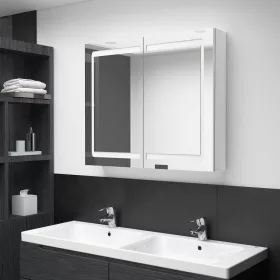   Fényes fehér LED-es tükrös fürdőszobaszekrény 80 x 12 x 68 cm