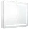 Fényes fehér LED-es tükrös fürdőszobaszekrény 80 x 12 x 68 cm