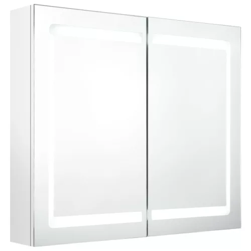 Fényes fehér LED-es tükrös fürdőszobaszekrény 80 x 12 x 68 cm