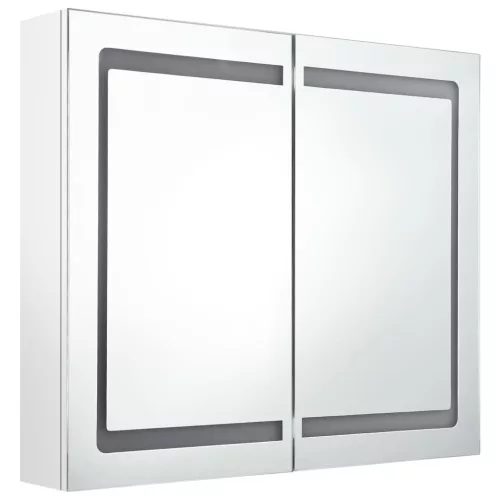 Fényes fehér LED-es tükrös fürdőszobaszekrény 80 x 12 x 68 cm