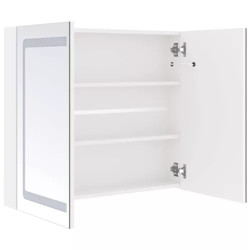 Fényes fehér LED-es tükrös fürdőszobaszekrény 80 x 12 x 68 cm