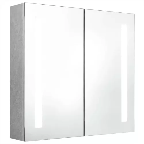 Betonszürke LED-es tükrös fürdőszobaszekrény 62 x 14 x 60 cm