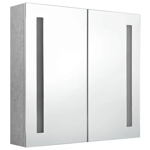 Betonszürke LED-es tükrös fürdőszobaszekrény 62 x 14 x 60 cm