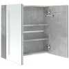 Betonszürke LED-es tükrös fürdőszobaszekrény 62 x 14 x 60 cm