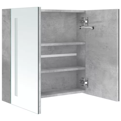 Betonszürke LED-es tükrös fürdőszobaszekrény 62 x 14 x 60 cm