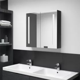   Fényes fekete LED-es tükrös fürdőszobaszekrény 62 x 14 x 60 cm