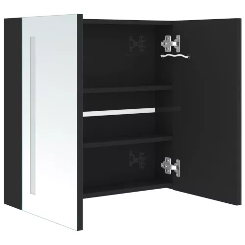 Fényes fekete LED-es tükrös fürdőszobaszekrény 62 x 14 x 60 cm