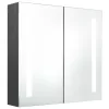 Betonszürke LED-es tükrös fürdőszobaszekrény 62 x 14 x 60 cm