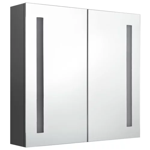 Betonszürke LED-es tükrös fürdőszobaszekrény 62 x 14 x 60 cm