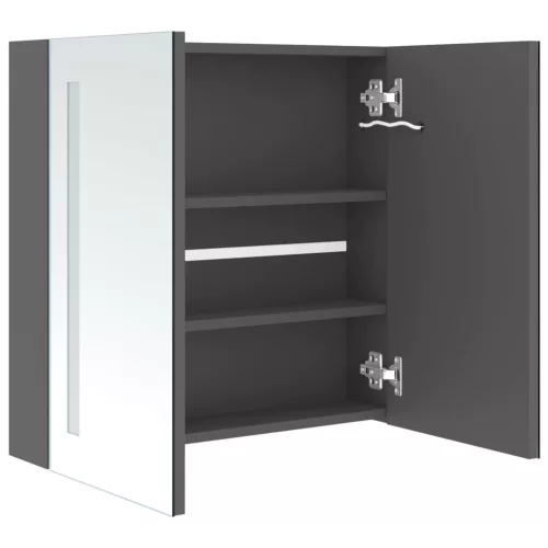 Betonszürke LED-es tükrös fürdőszobaszekrény 62 x 14 x 60 cm