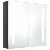 Betonszürke LED-es tükrös fürdőszobaszekrény 62 x 14 x 60 cm