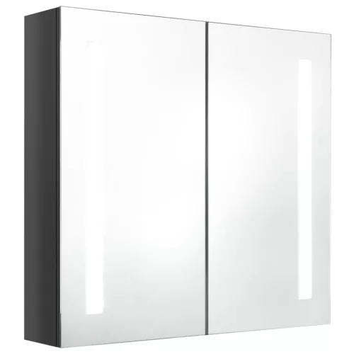 Betonszürke LED-es tükrös fürdőszobaszekrény 62 x 14 x 60 cm