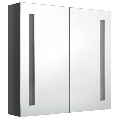 Betonszürke LED-es tükrös fürdőszobaszekrény 62 x 14 x 60 cm