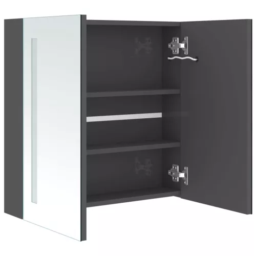 Betonszürke LED-es tükrös fürdőszobaszekrény 62 x 14 x 60 cm