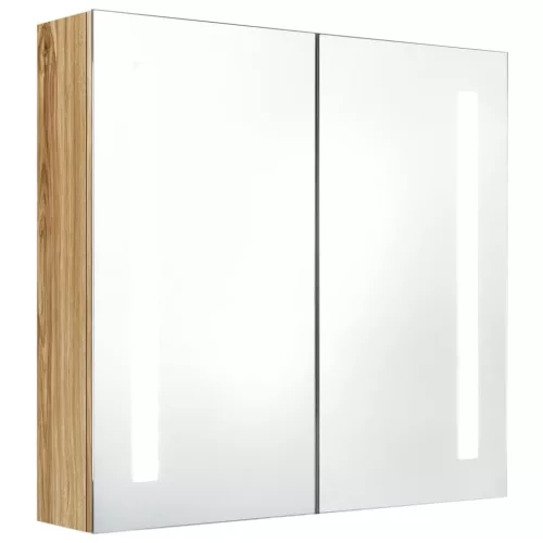 Tölgyszínű LED-es tükrös fürdőszobaszekrény 62 x 14 x 60 cm
