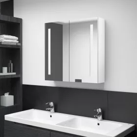   Fényes fehér LED-es tükrös fürdőszobaszekrény 62 x 14 x 60 cm