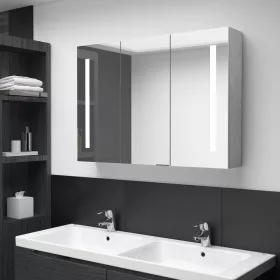   Betonszürke LED-es tükrös fürdőszobaszekrény 89 x 14 x 62 cm