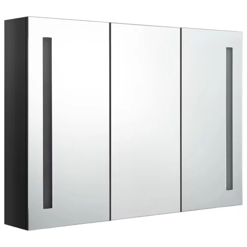 Fényes fekete fürdőszobaszekrény LED világítással 89x14x62 cm