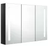 Fényes fekete fürdőszobaszekrény LED világítással 89x14x62 cm